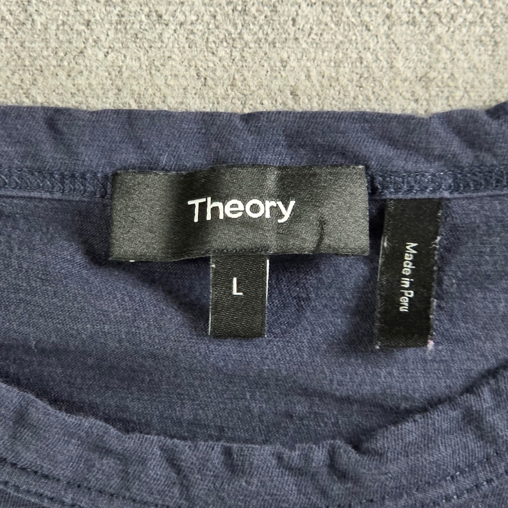 Theory‎ T-Shirt Women Large Blue Short Sleeve Linen Blend Crewneck Tee - Picture 3 of 15